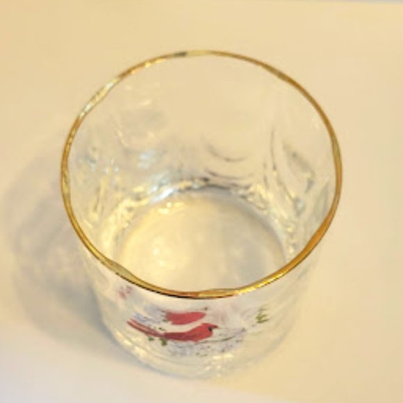 VINTAGE DOUBLE OLDFASHION/ROCKS GLASS WITH CARDINAL AND FLOWERS - Picture 3 of 4